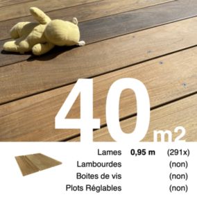 Planches de terrasse bois exotique IPE pour 40 m², Longueur 0,95 m.