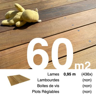 Planches de terrasse bois exotique IPE pour 60 m², Longueur 0,95 m.