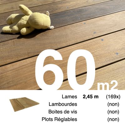 Planches de terrasse bois exotique IPE pour 60 m², Longueur 2,45 m.