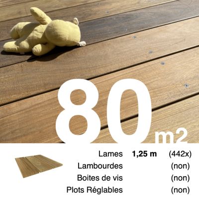 Planches de terrasse bois exotique IPE pour 80 m², Longueur 1,25 m.