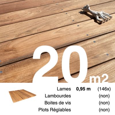 Planches de terrasse bois exotique JATOBA pour 20 m², Longueur 0,95 m.