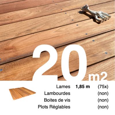 Planches de terrasse bois exotique JATOBA pour 20 m², Longueur 1,85 m.