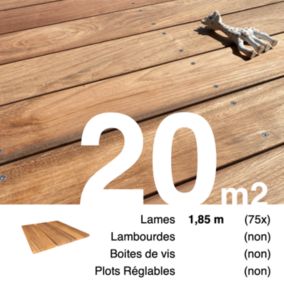 Planches de terrasse bois exotique JATOBA pour 20 m², Longueur 1,85 m.