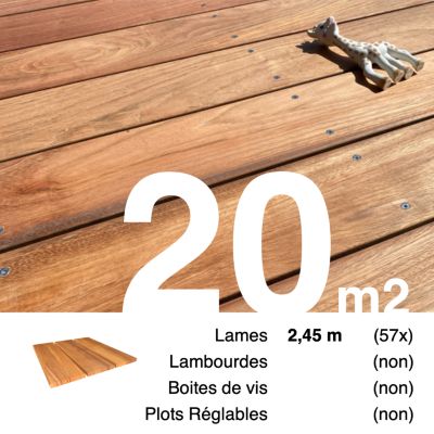 Planches de terrasse bois exotique JATOBA pour 20 m², Longueur 2,45 m.