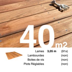 Planches de terrasse bois exotique JATOBA pour 40 m², Longueur 3,05 m.