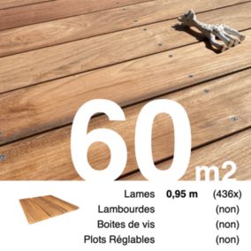 Planches de terrasse bois exotique JATOBA pour 60 m², Longueur 0,95 m.