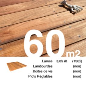 Planches de terrasse bois exotique JATOBA pour 60 m², Longueur 3,05 m.