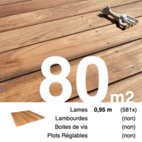 Planches de terrasse bois exotique JATOBA pour 80 m², Longueur 0,95 m.