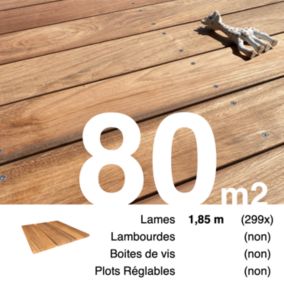 Planches de terrasse bois exotique JATOBA pour 80 m², Longueur 1,85 m.