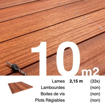 Planches de terrasse bois exotique PADOUK pour 10 m², Longueur 2,15 m.