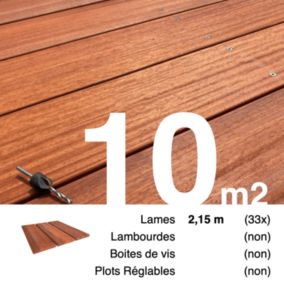 Planches de terrasse bois exotique PADOUK pour 10 m², Longueur 2,15 m.