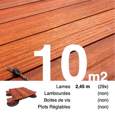 Planches de terrasse bois exotique PADOUK pour 10 m², Longueur 2,45 m.