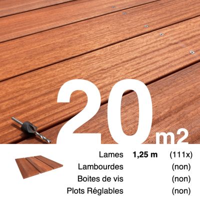 Planches de terrasse bois exotique PADOUK pour 20 m², Longueur 1,25 m.