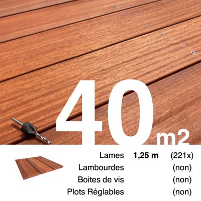 Planches de terrasse bois exotique PADOUK pour 40 m², Longueur 1,25 m.