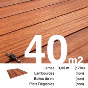 Planches de terrasse bois exotique PADOUK pour 40 m², Longueur 1,55 m.