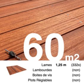 Planches de terrasse bois exotique PADOUK pour 60 m², Longueur 1,25 m.