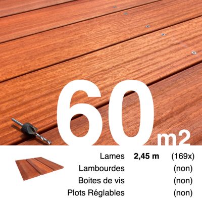 Planches de terrasse bois exotique PADOUK pour 60 m², Longueur 2,45 m.