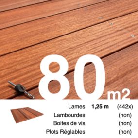 Planches de terrasse bois exotique PADOUK pour 80 m², Longueur 1,25 m.