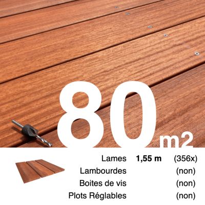 Planches de terrasse bois exotique PADOUK pour 80 m², Longueur 1,55 m.