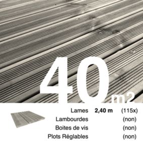 Planches de terrasse Pin autoclave Gris pour 40 m², Longueur 2,4 m.