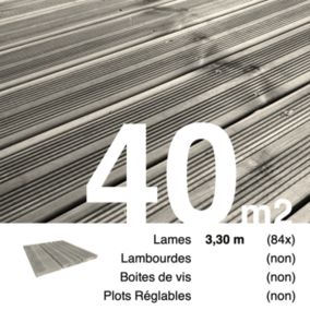 Planches de terrasse Pin autoclave Gris pour 40 m², Longueur 3,3 m.