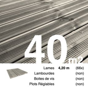 Planches de terrasse Pin autoclave Gris pour 40 m², Longueur 4,2 m.