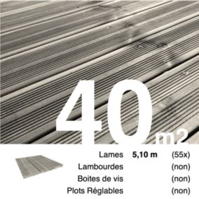 Planches de terrasse Pin autoclave Gris pour 40 m², Longueur 5,1 m.