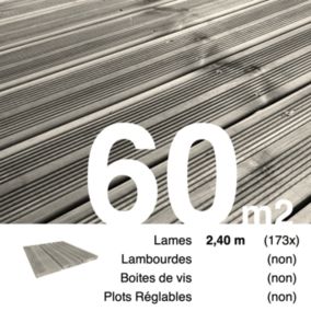 Planches de terrasse Pin autoclave Gris pour 60 m², Longueur 2,4 m.