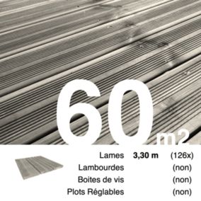 Planches de terrasse Pin autoclave Gris pour 60 m², Longueur 3,3 m.