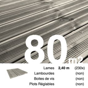 Planches de terrasse Pin autoclave Gris pour 80 m², Longueur 2,4 m.