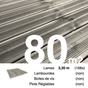 Planches de terrasse Pin autoclave Gris pour 80 m², Longueur 3,3 m.