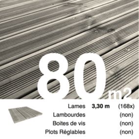 Planches de terrasse Pin autoclave Gris pour 80 m², Longueur 3,3 m