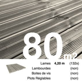 Planches de terrasse Pin autoclave Gris pour 80 m², Longueur 4,2 m.