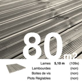 Planches de terrasse Pin autoclave Gris pour 80 m², Longueur 5,1 m.