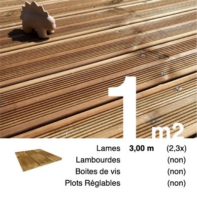 Planches de terrasse Pin autoclave Marron pour 1 m², Longueur 3 m.