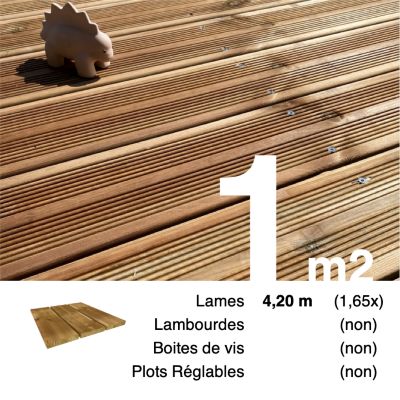Planches de terrasse Pin autoclave Marron pour 1 m², Longueur 4,2 m.