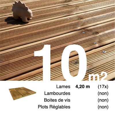 Planches de terrasse Pin autoclave Marron pour 10 m², Longueur 4,2 m.
