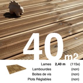 Planches de terrasse Pin autoclave Marron pour 40 m², Longueur 2,4 m.