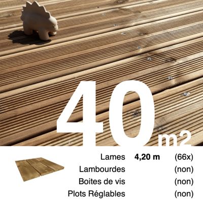 Planches de terrasse Pin autoclave Marron pour 40 m², Longueur 4,2 m.