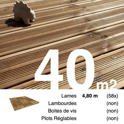 Planches de terrasse Pin autoclave Marron pour 40 m², Longueur 4,8 m.