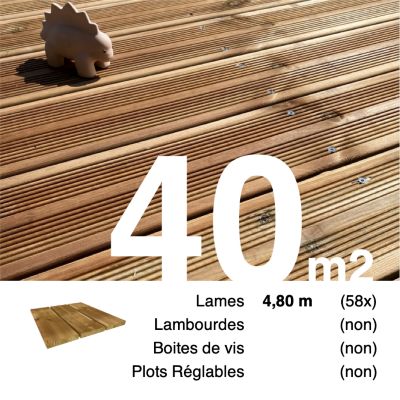Planches de terrasse Pin autoclave Marron pour 40 m², Longueur 4,8 m.