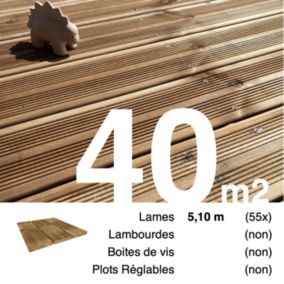 Planches de terrasse Pin autoclave Marron pour 40 m², Longueur 5,1 m