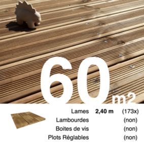 Planches de terrasse Pin autoclave Marron pour 60 m², Longueur 2,4 m.