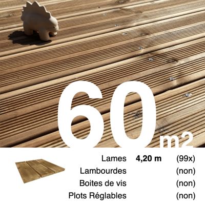 Planches de terrasse Pin autoclave Marron pour 60 m², Longueur 4,2 m.