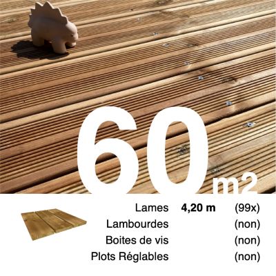 Planches de terrasse Pin autoclave Marron pour 60 m², Longueur 4,2 m.