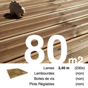 Planches de terrasse Pin autoclave Marron pour 80 m², Longueur 2,4 m.