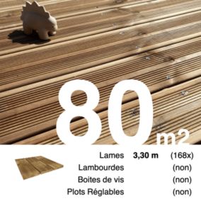 Planches de terrasse Pin autoclave Marron pour 80 m², Longueur 3,3 m.