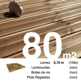 Planches de terrasse Pin autoclave Marron pour 80 m², Longueur 5,1 m.