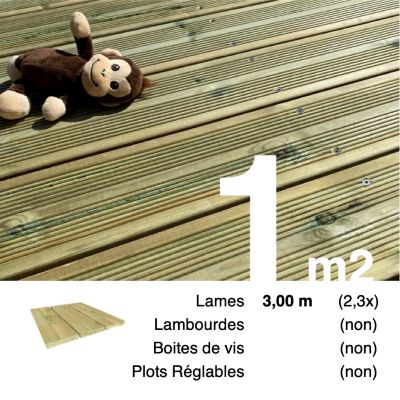 Planches de terrasse Pin autoclave Vert pour 1 m², Longueur 3 m.