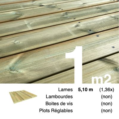 Planches de terrasse Pin autoclave Vert pour 1 m², Longueur 5,1 m.